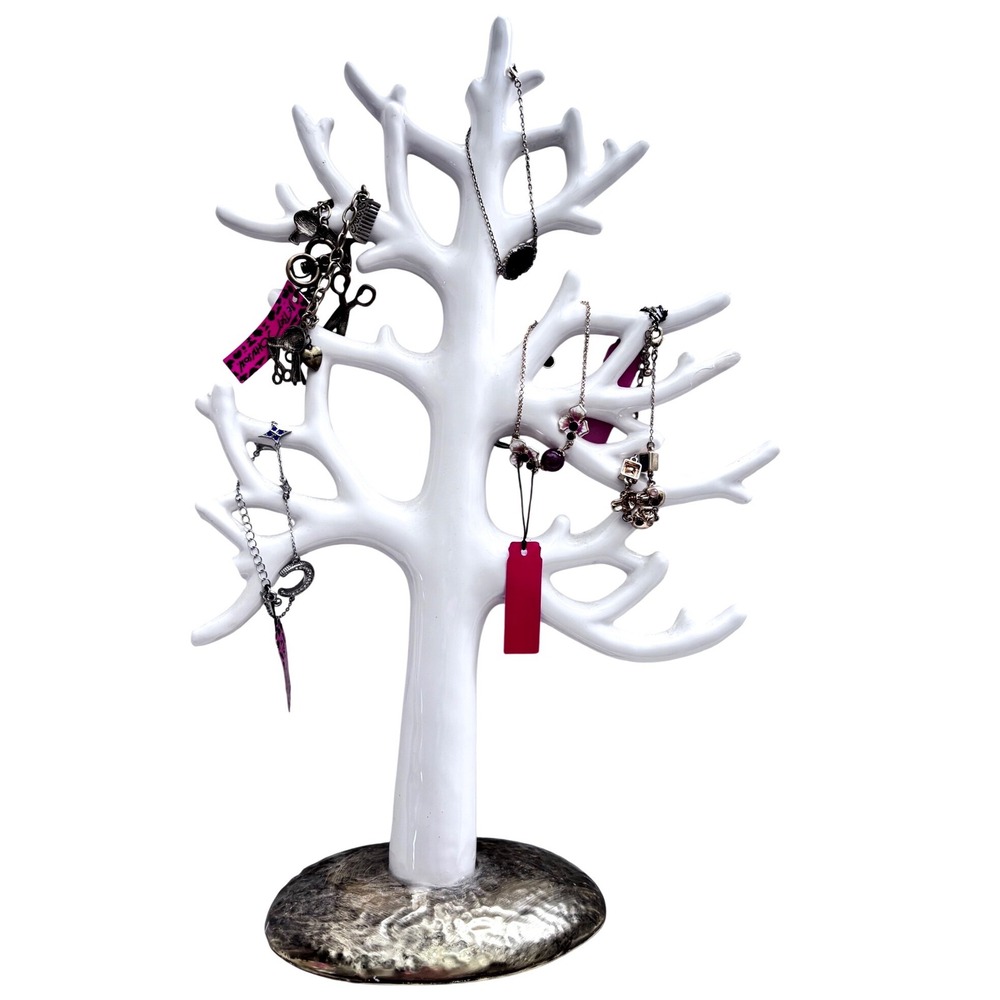 apropos home collection white jewelry tree stand gold base w bracelet lot 16"